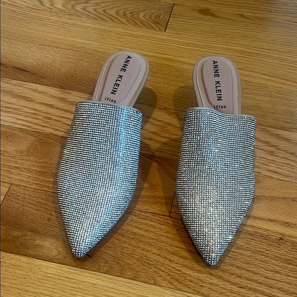 Anne Klein Shimmering Silver Mules